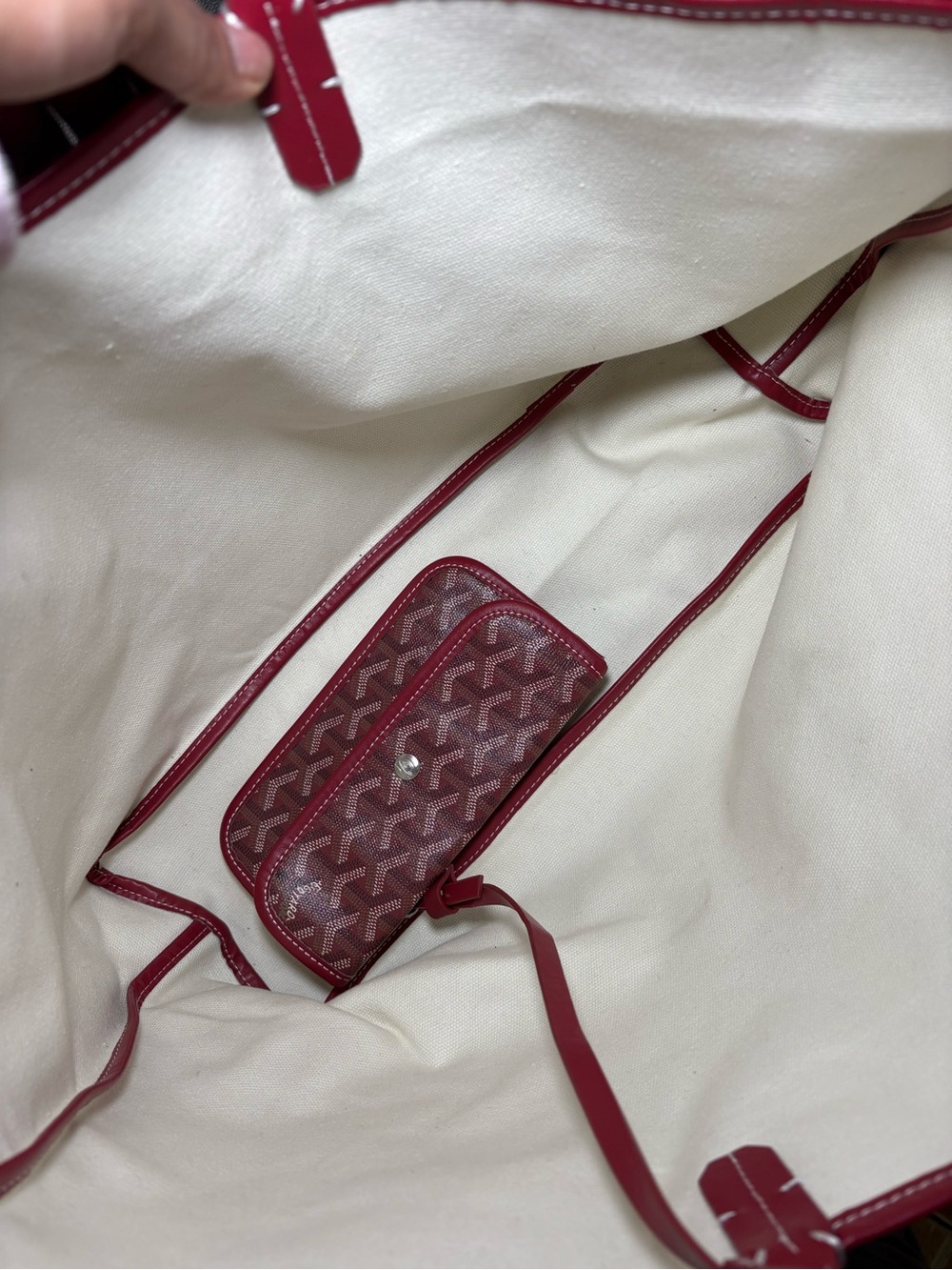 Goyard Saint Louis Tote Coated Canvas PM Dark Red With Wallet Insert - Picture 4 of 5